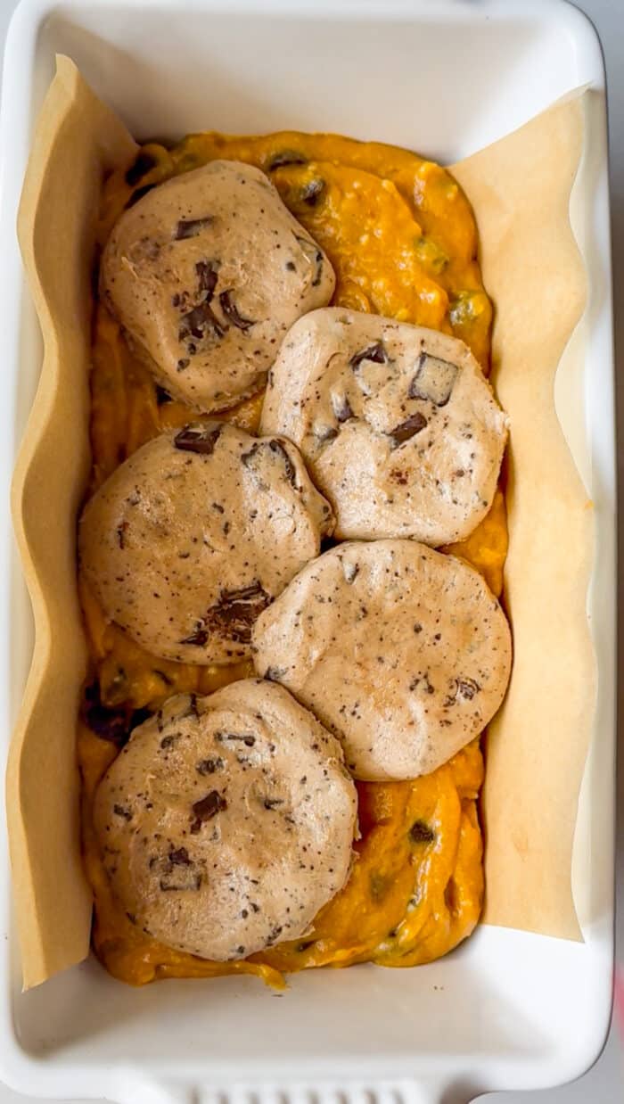 Cookie dough stuffed pumpkin loaf.