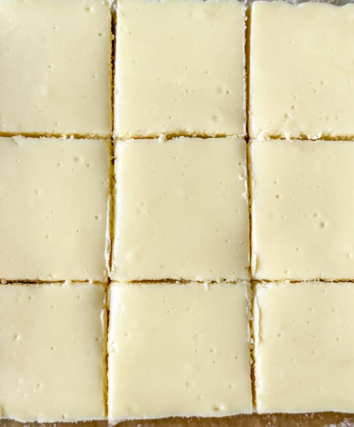 Sliced creamy bars.