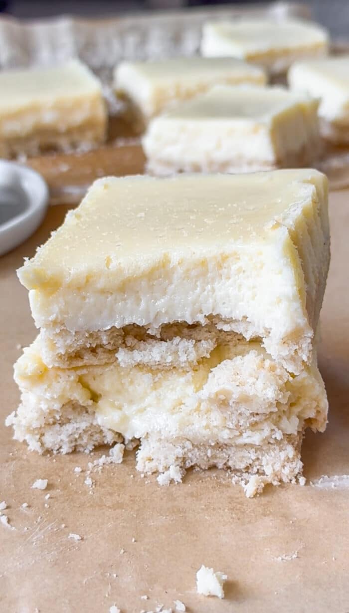 Close up of cheesecake bars.