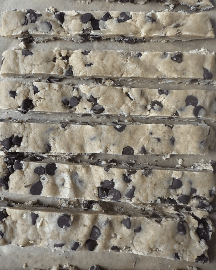 Rows of cookie dough.