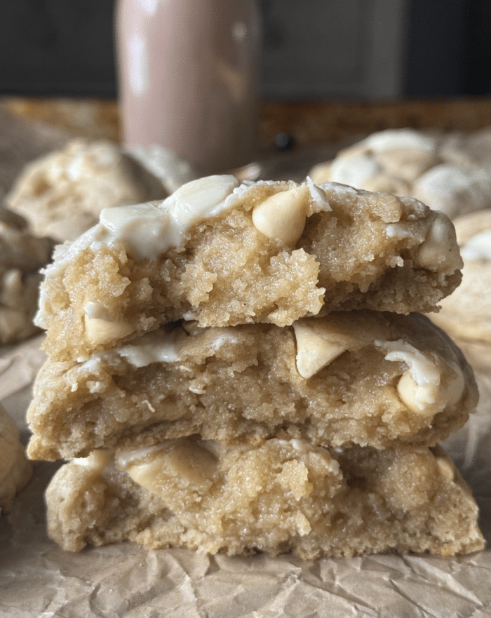 Stack of white cookies.