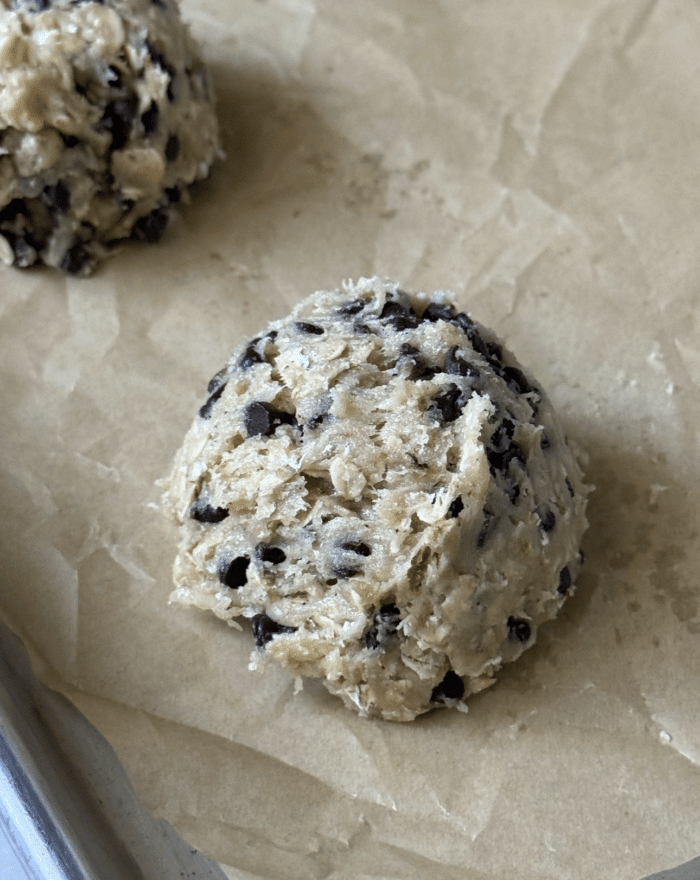Banana dough on pan.