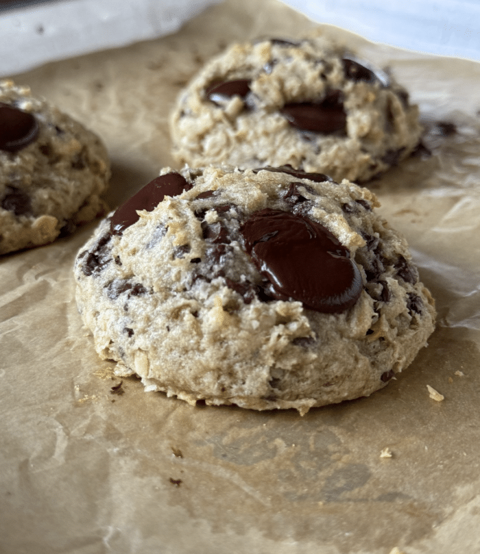Banana cookies on pan.