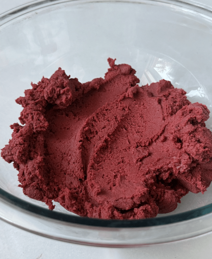 Dark red dough.