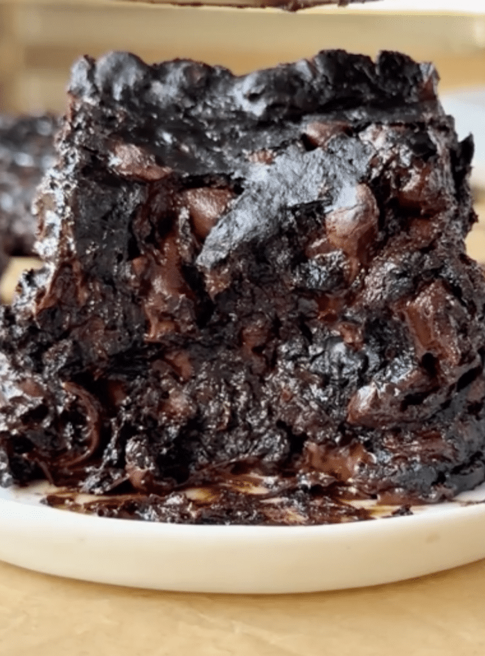 Bite of protein brownie.