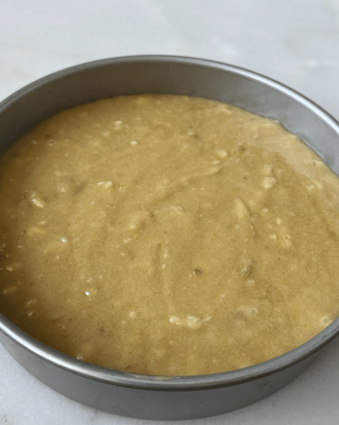 Batter in circular pan.