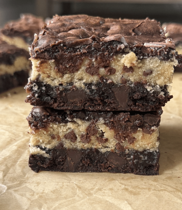 Brownies with cookie dough.