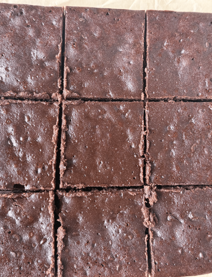 Sliced fudge brownies.