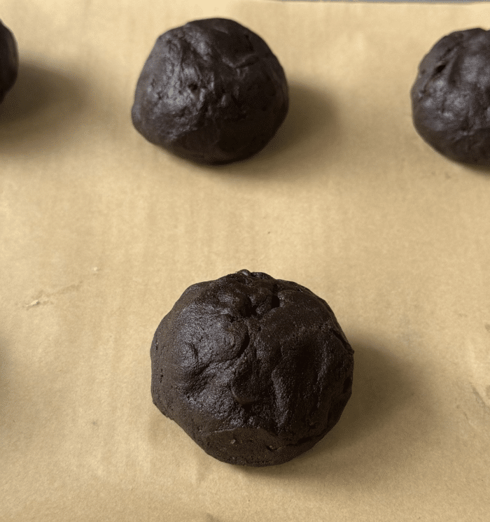 Chocolate cookie dough ball.