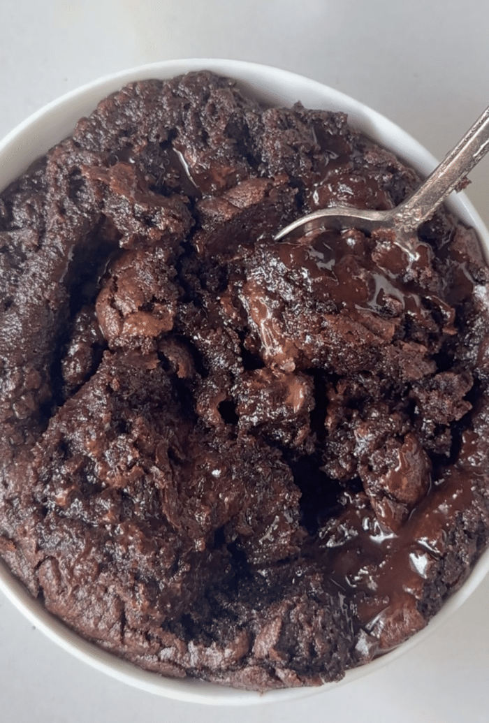 Bowl of scoopable brownies.