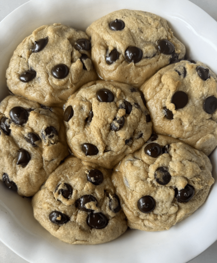 Baked scooped peanut butter cookies.