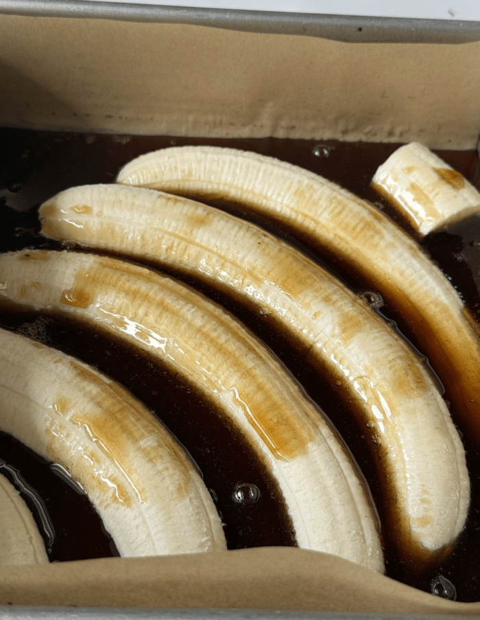 Caramel sauce with bananas.