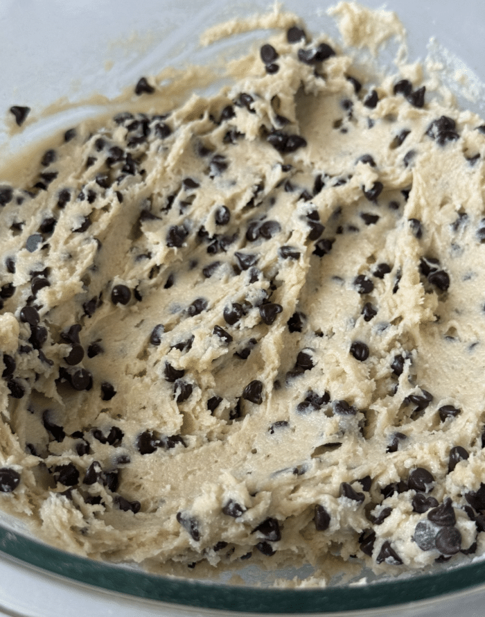 Thick dough with mini chocolate chips.