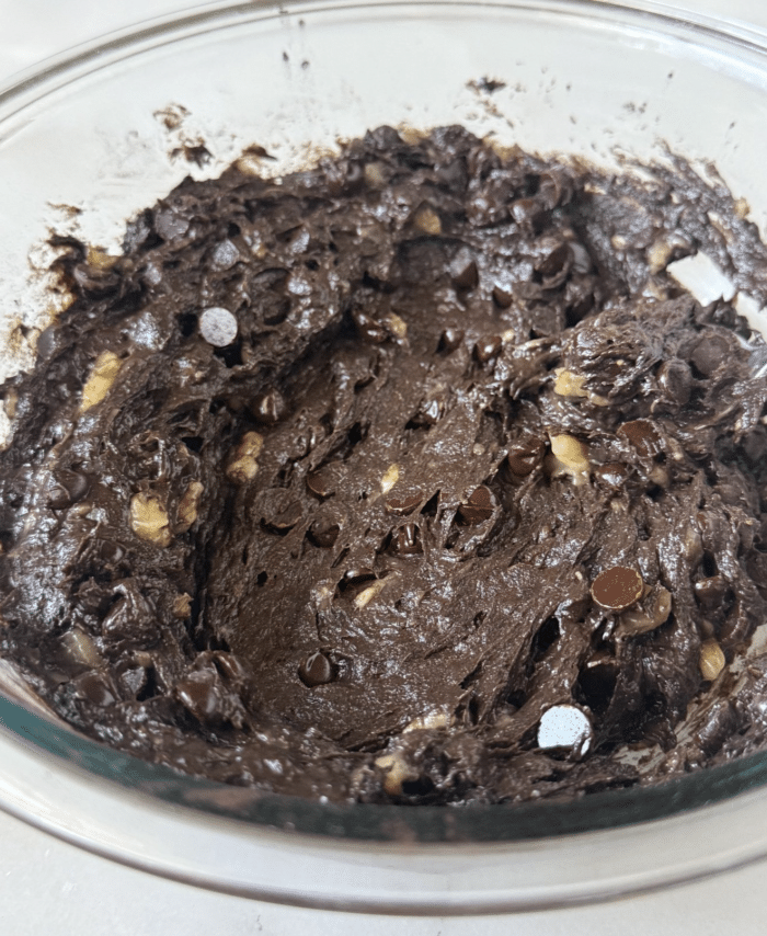 Thick batter in bowl.