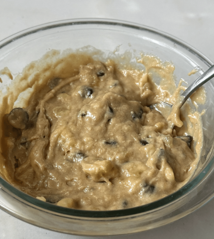 Banana batter in small bowl.