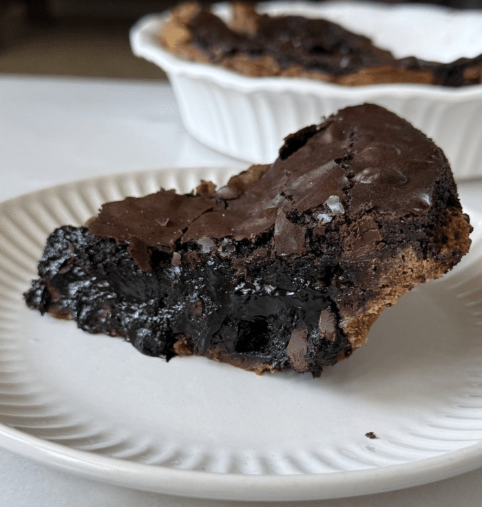 Plate with gooey dessert.