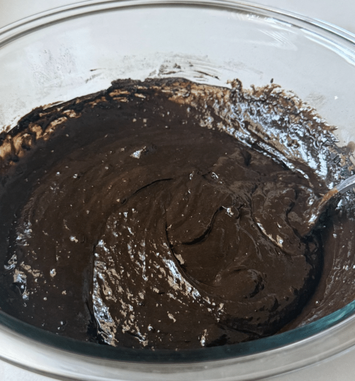 Dark cocoa brownie batter.
