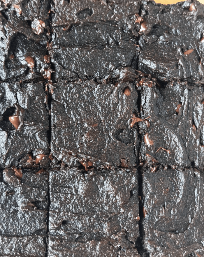 Sliced gooey chocolate bars.