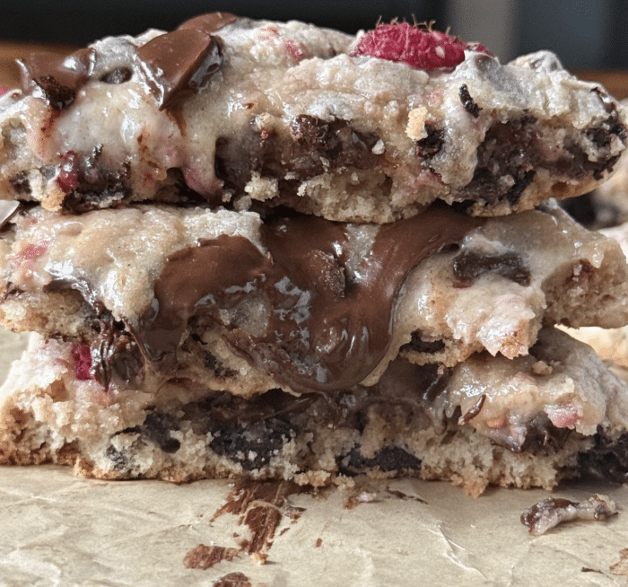 Close up of raspberry chocolate chip cookies.