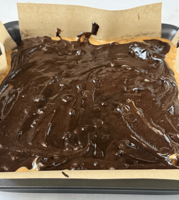 Chocolate batter with peanuts.