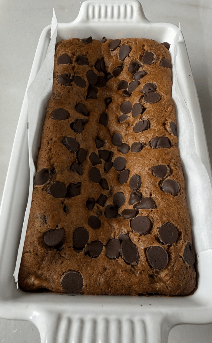 Baked chocolate chip loaf.