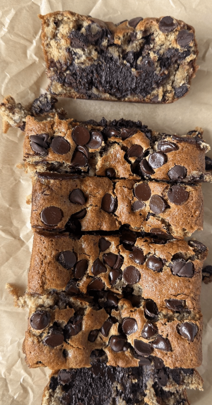 Close up of brownie banana bread.