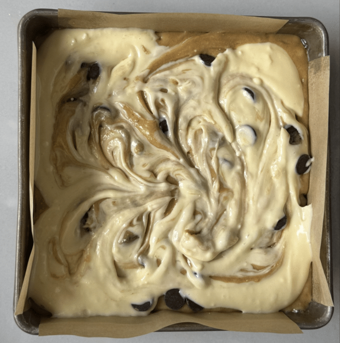 Swirl creamy batter.