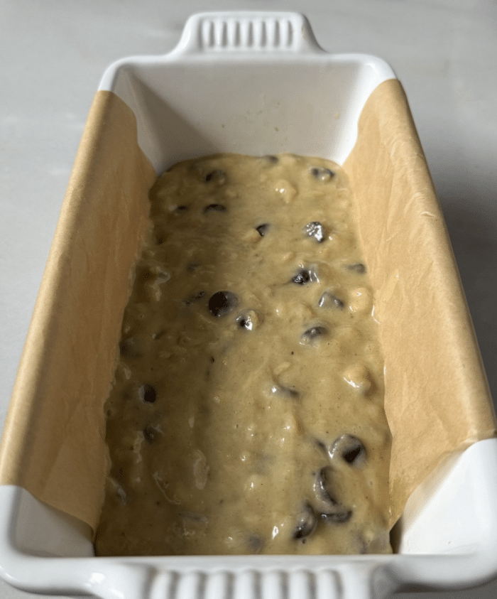 Loaf batter in pan.