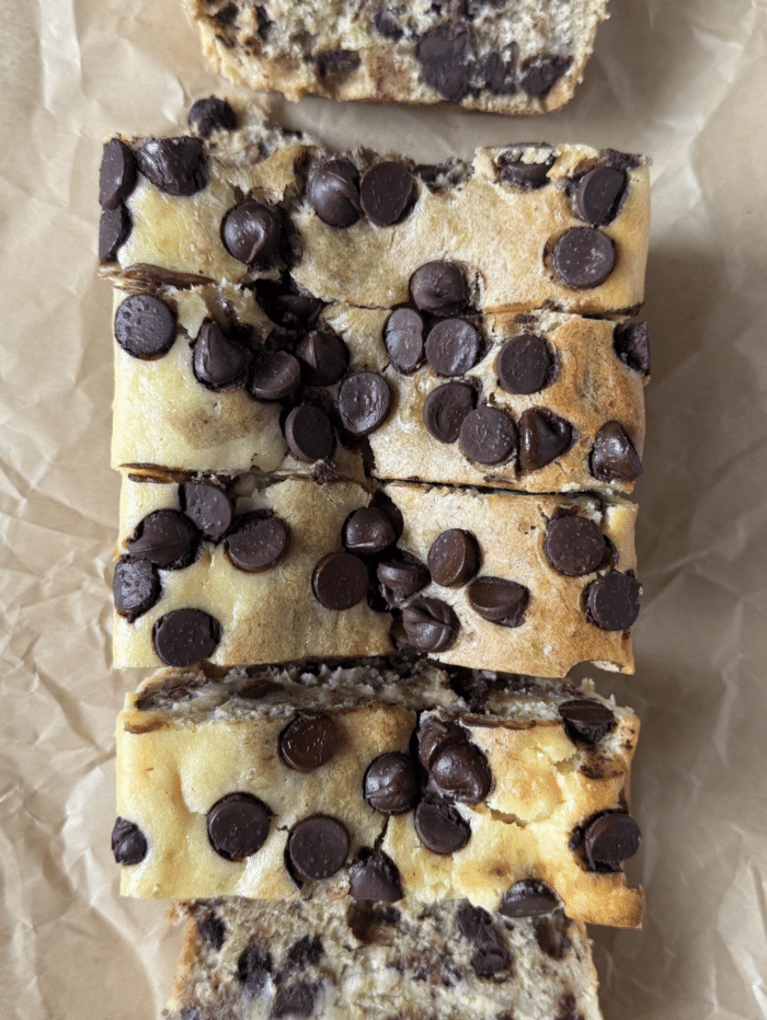 Slices of cheesecake banana bread.