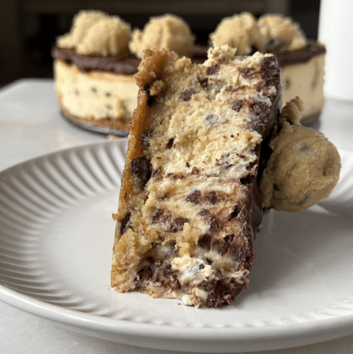 Slice of cookie dough cheesecake.