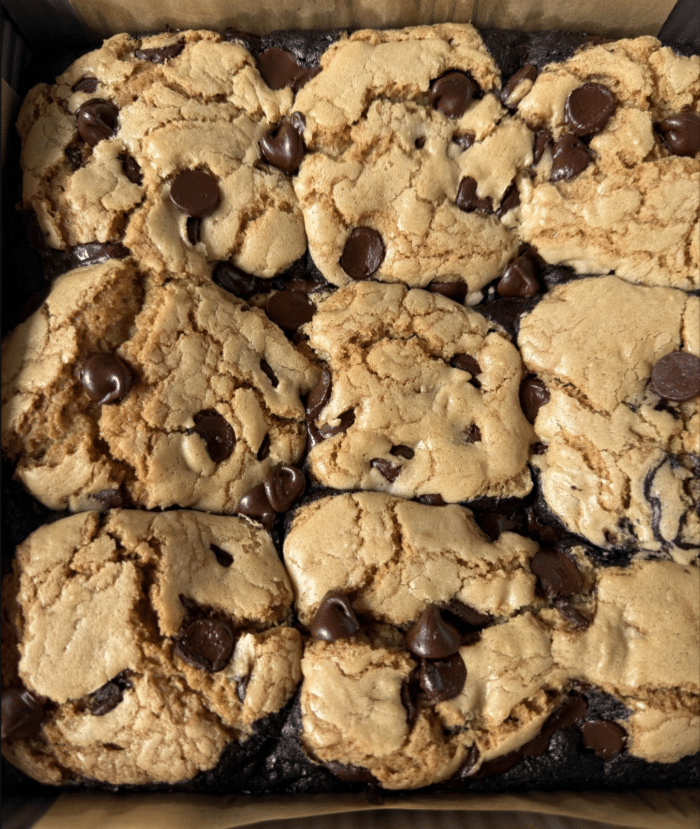 Brownies with cookie dough.