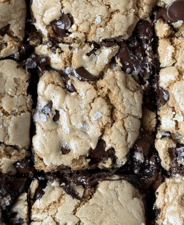 Gooey sliced bars.