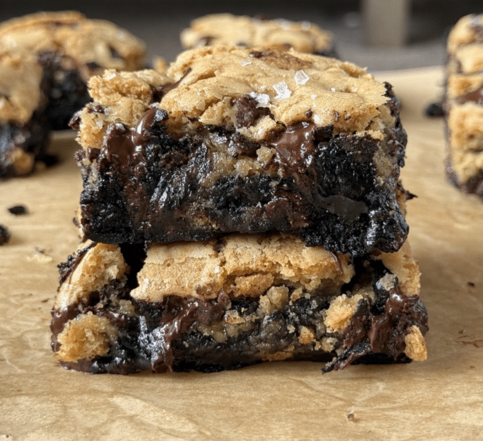 Stack of cookie brownies.