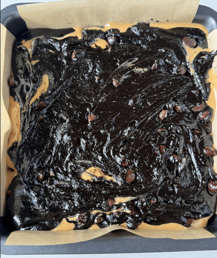 Pan with dark batter.