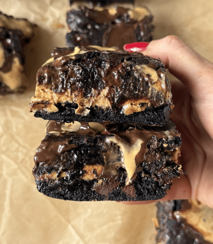 Gooey peanut butter brownies.