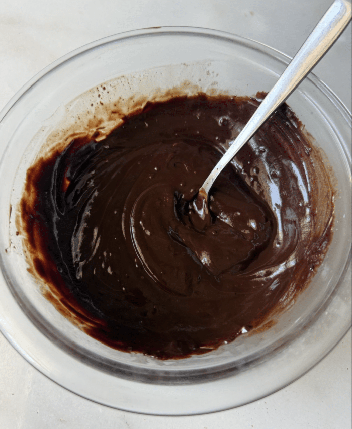 Melted dark chocolate bowl.