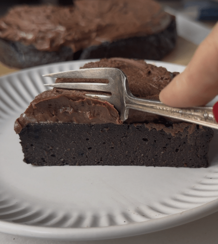 Fork with healthy chocolate cake.