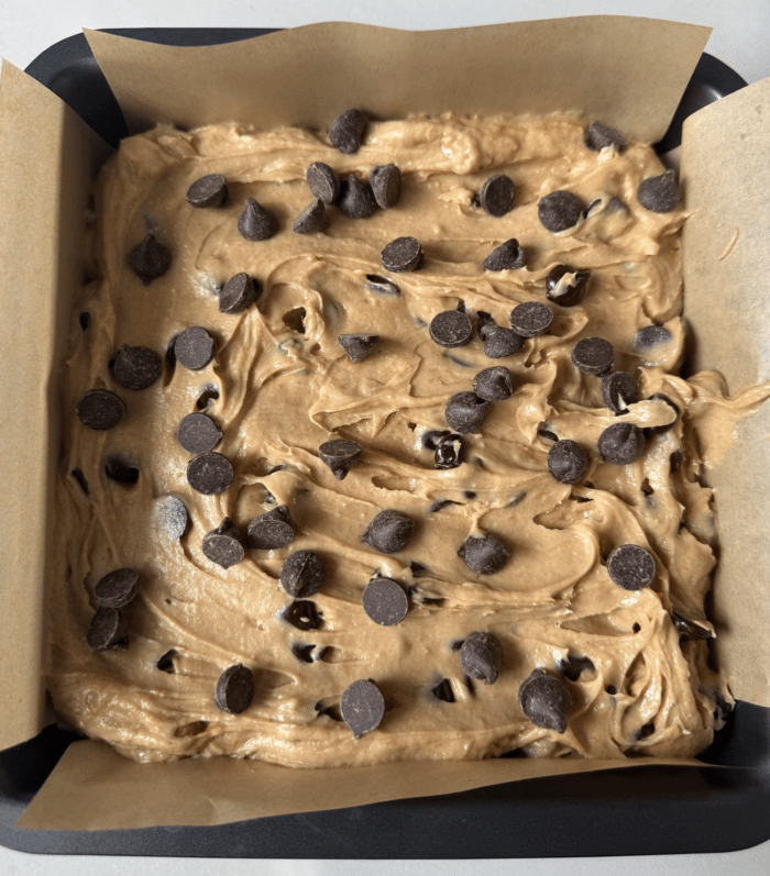 High protein bars in pan.