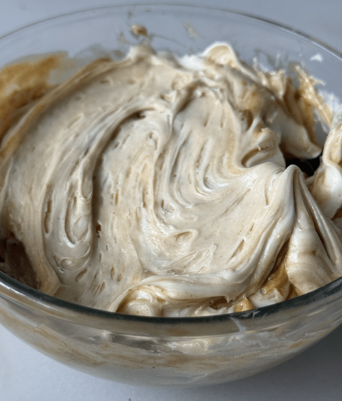 Thick topping in bowl.