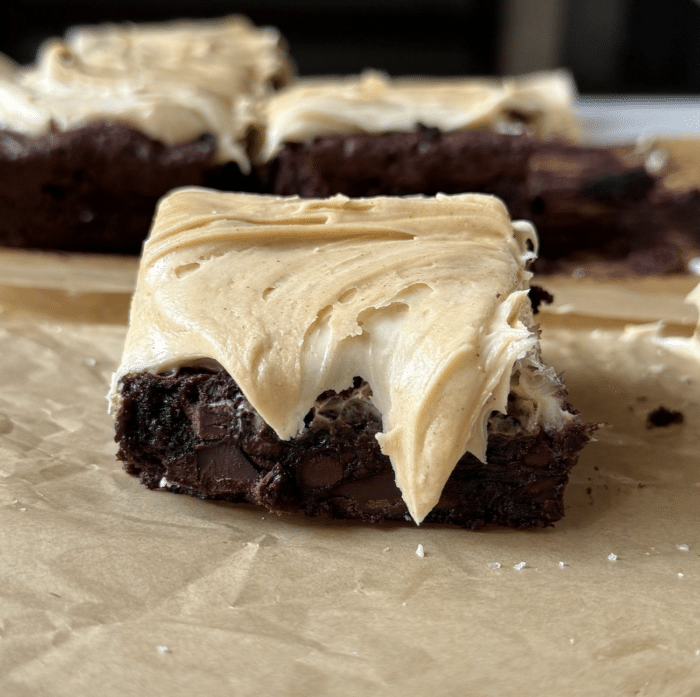 Brownies with peanut butter frosting.
