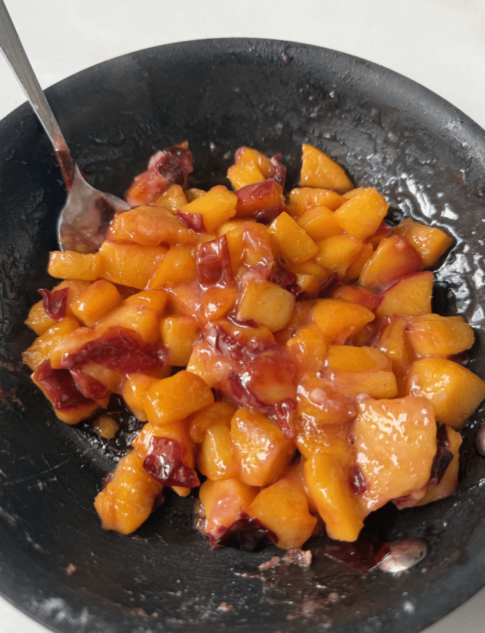 Gooey cooked peaches.