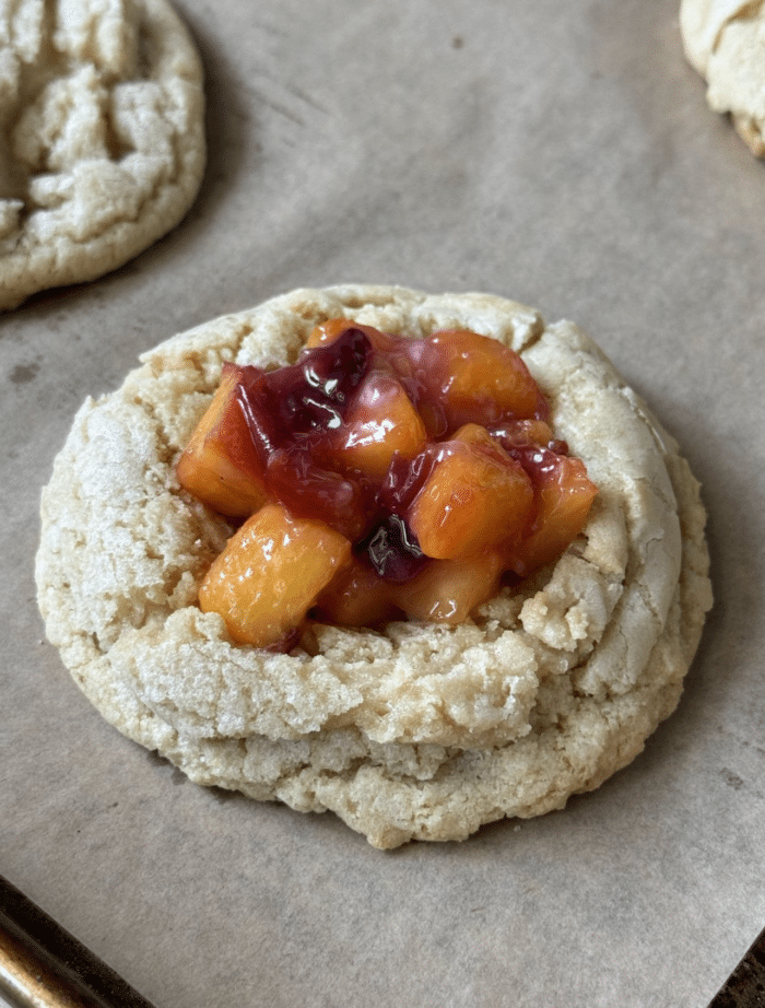 Cookie with diced fruit.