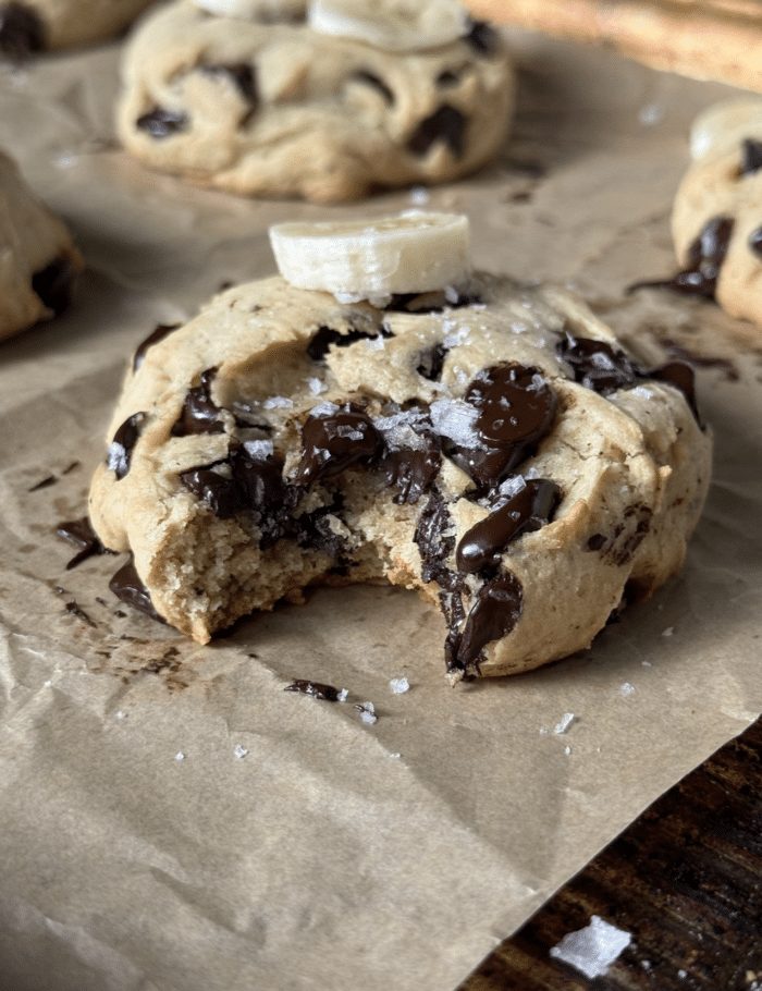 Stack of brown butter banana cookies.