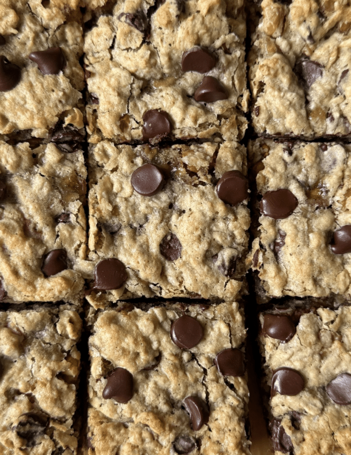 Sliced chocolate chip bars.