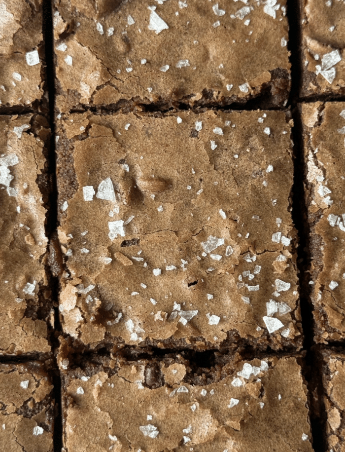 Flaky sea salt on brownies.