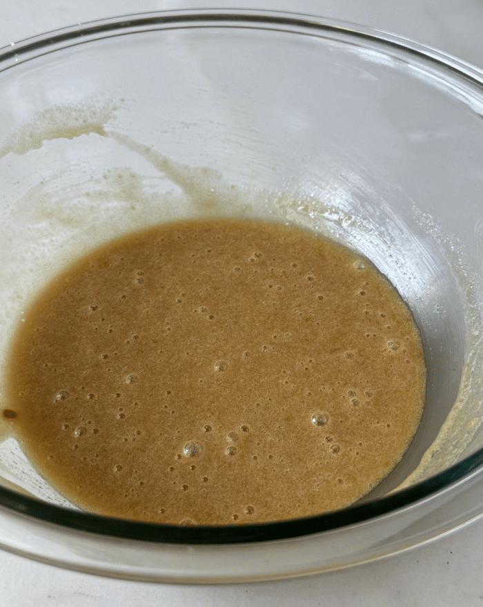 Sugar and butter in bowl.