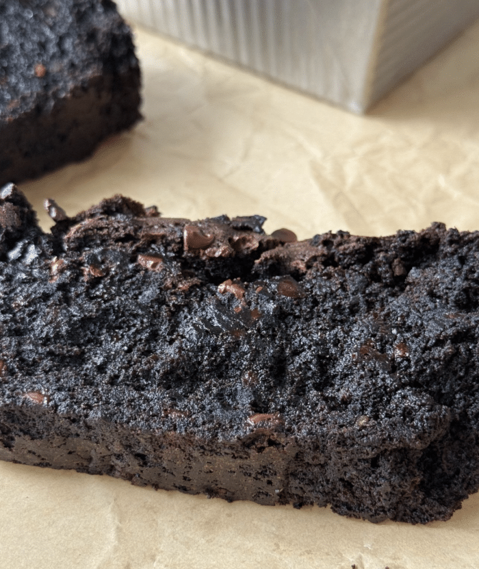 Brownie loaf slice.