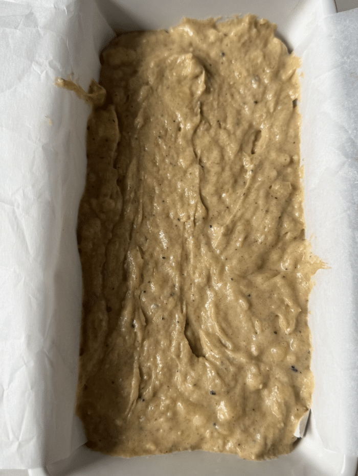 Batter in loaf pan.