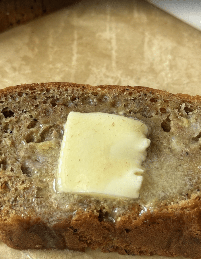 Close up of maple cinnamon banana bread.