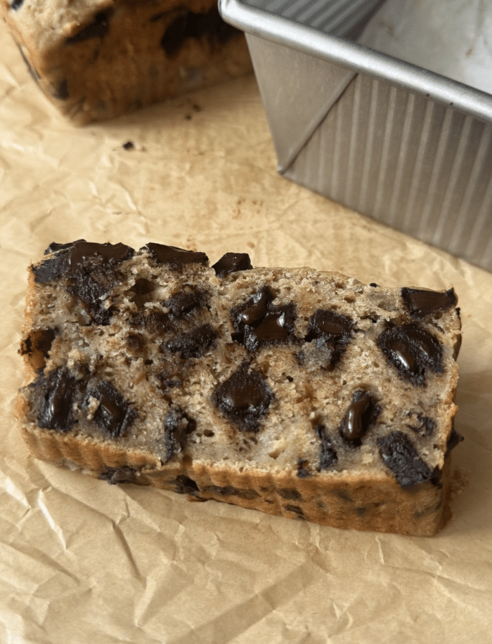 Overhead of Greek yogurt banana bread.